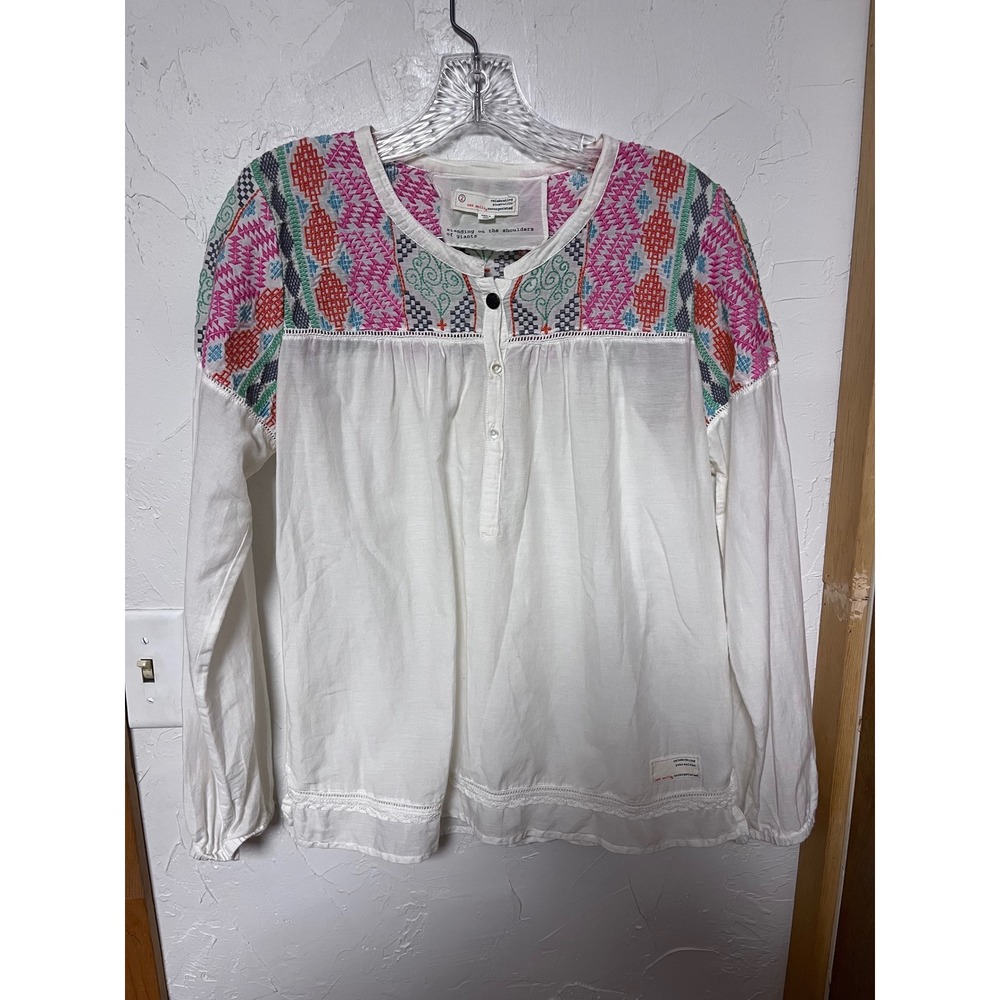 Odd Molly White Cotton Silk Embroidered Boho Peasant Blouse Top Size‎ 2